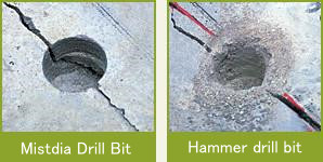 Comparing the amount of dust after drilling into cracked surface