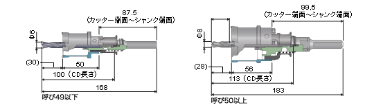 深穴ホールソー：寸法図